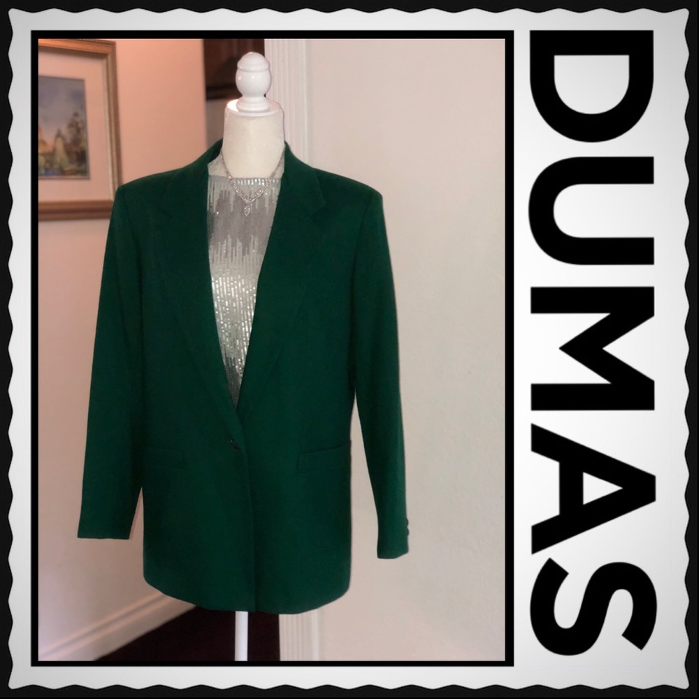 DUMAS Vintage Women Lined Dark Green Wool Blazer